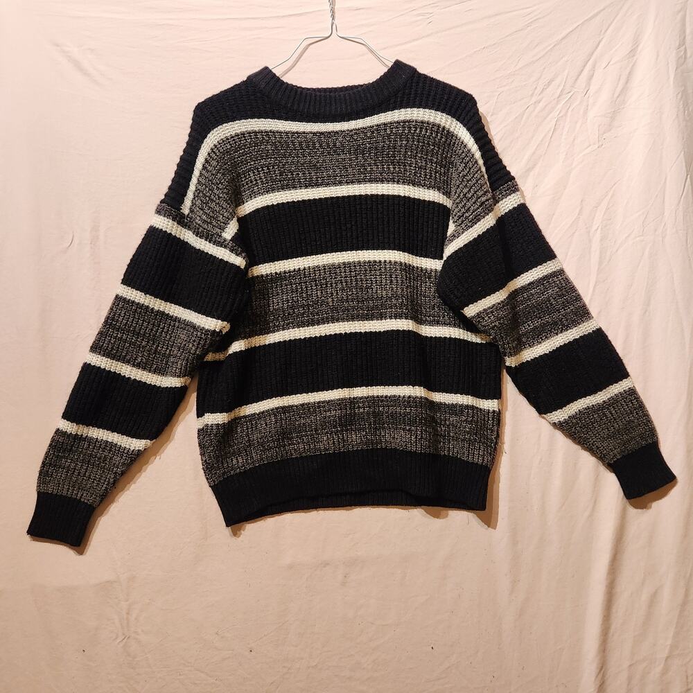 True Vintage 90s The Kazbah Club Mens Sz L Black & White Stripe Chunky Sweater